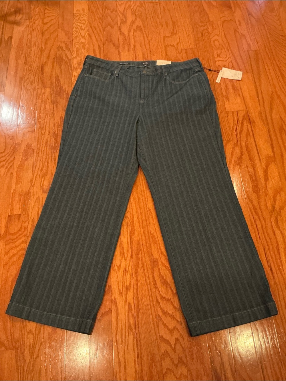 NYDJ Stripe Wide-Leg Trousers in Dark Gray